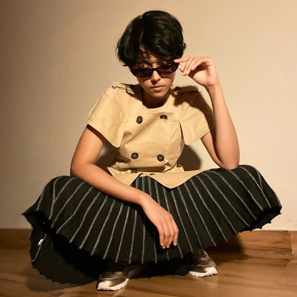 Cotton Trench Coat Dress in Beige - Picture 4 of 7